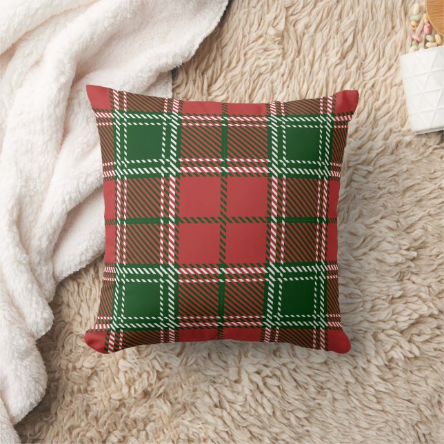 Classic Retro Christmas Plaid Red Green Throw Pillow (Blanket)
