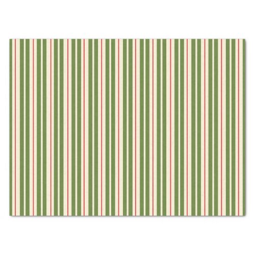 Classic Retro Christmas Stripes Olive Cream Red Tissue Paper