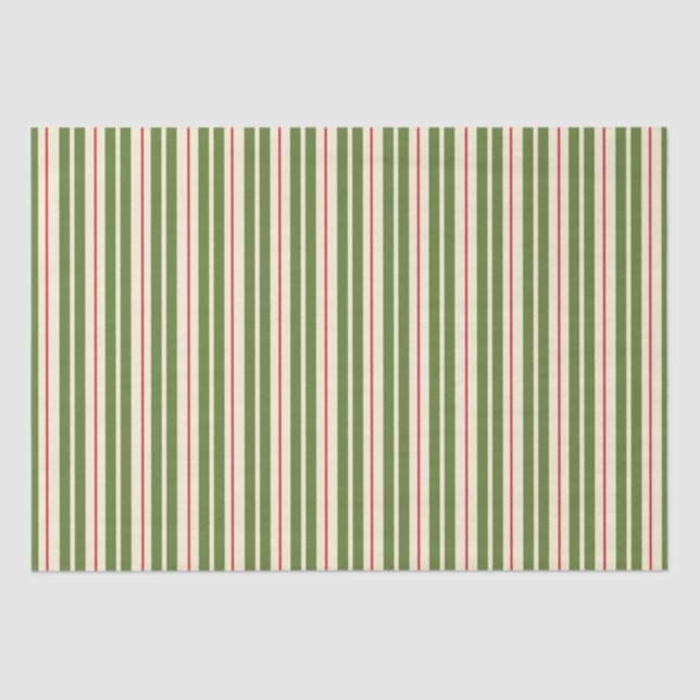 Classic Retro Christmas Stripes Olive Cream Red Tissue Paper (Front)