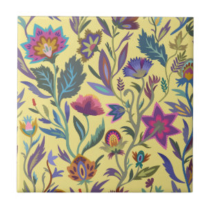 Classic retro colorful Victorian flowers l Yellow Ceramic Tile