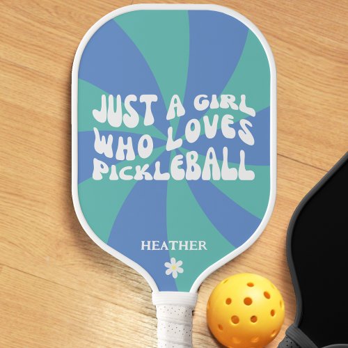 Classic Retro Colors Wavy 70s Curved Swirl Blue Pickleball Paddle
