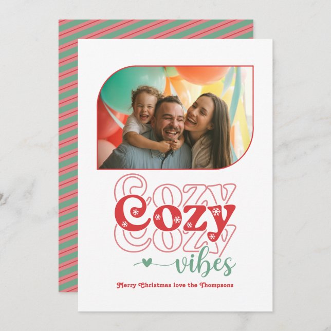 Classic Retro Cozy Vibes Only Christmas Photo Holiday Card (Front/Back)