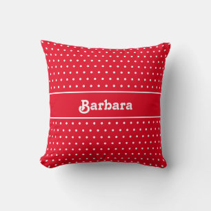 Classic Retro Custom Name Polka Dot Red and White Throw Pillow