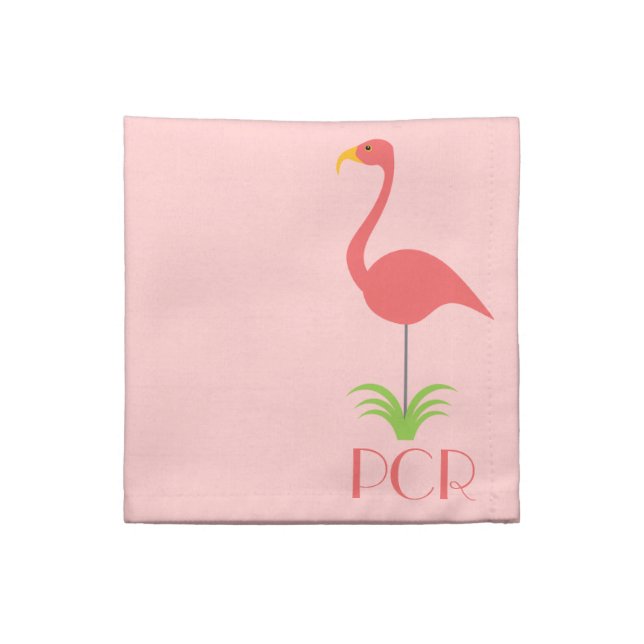 Classic Retro Flamingo on Pink with Your Monogram Cloth Napkin (Quarter Fold)