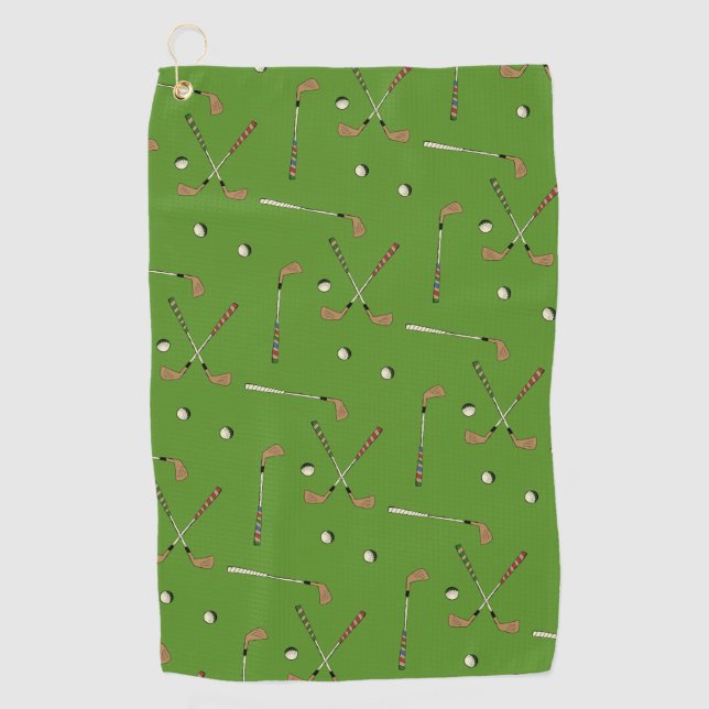 Classic Retro Golf Golfer Club Ball Pattern Green Golf Towel (Front)
