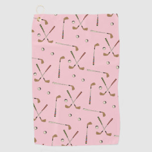 Classic Retro Golf Golfer Club Ball Pattern Pink Golf Towel