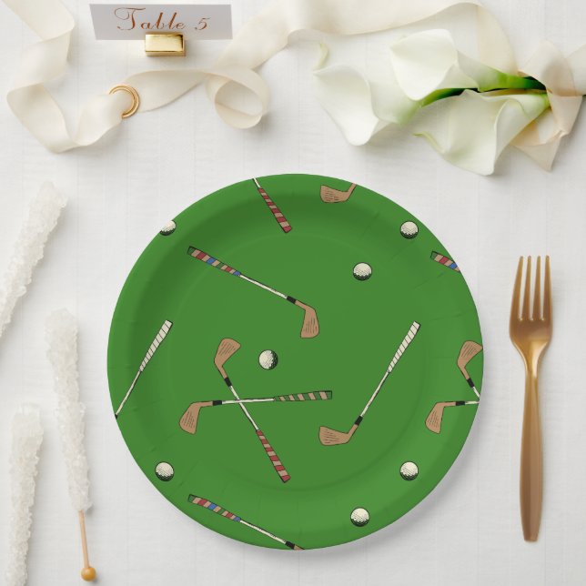 Classic Retro Golf Golfer Clubs Balls Pattern   Paper Plates (Wedding)