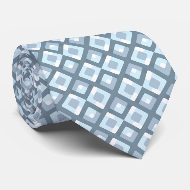 Classic Retro Gray Slate Blue Squares Pattern Neck Tie (Rolled)