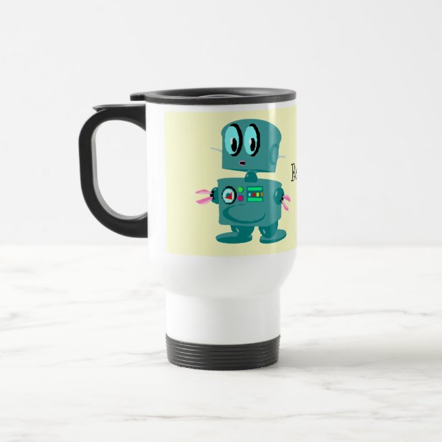 Classic retro green robot travel mug (Left)