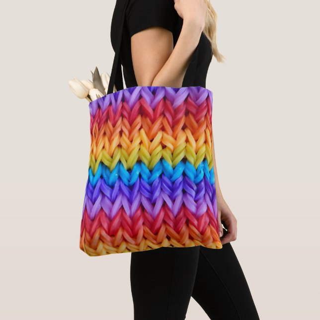 Classic Retro Knit Rainbow Tote Bag (Close Up)