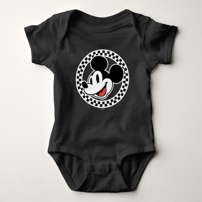 Classic Retro Mickey Mouse Checkered Baby Bodysuit (Front)