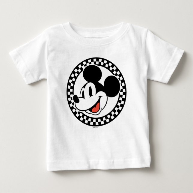 Classic Retro Mickey Mouse Checkered Baby T-Shirt (Front)