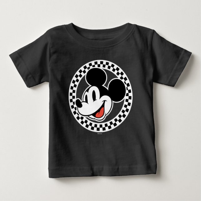 Classic Retro Mickey Mouse Checkered Baby T-Shirt (Front)