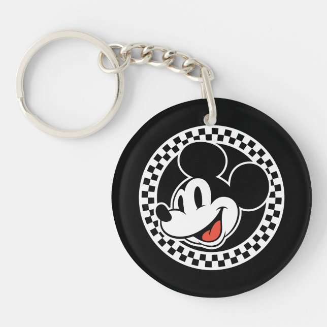 Classic Retro Mickey Mouse Checkered Keychain (Front)