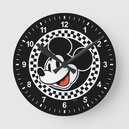 Classic Retro Mickey Mouse Checkered Round Clock