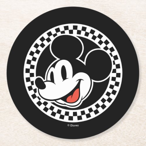 Classic Retro Mickey Mouse Checkered Round Paper Coaster
