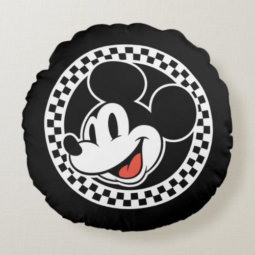 Classic Retro Mickey Mouse Checkered Round Pillow