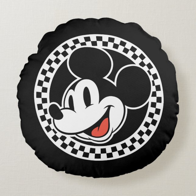 Classic Retro Mickey Mouse Checkered Round Pillow (Front)