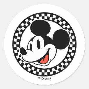 Classic Retro Mickey Mouse Checkered Round Sticker