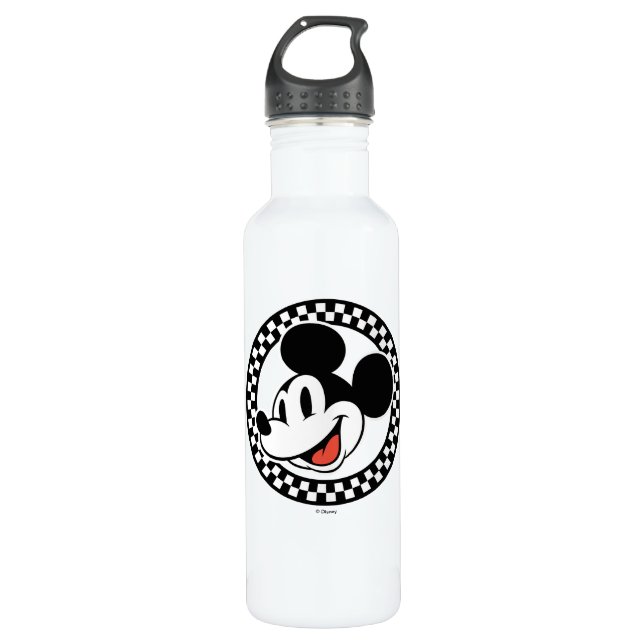 Classic Retro Mickey Mouse Checkered Stainless Steel Water Bottle (Front)
