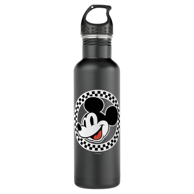 Classic Retro Mickey Mouse Checkered Stainless Steel Water Bottle (Front)