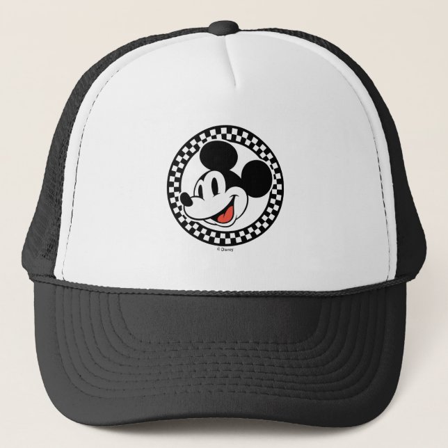 Classic Retro Mickey Mouse Checkered Trucker Hat (Front)