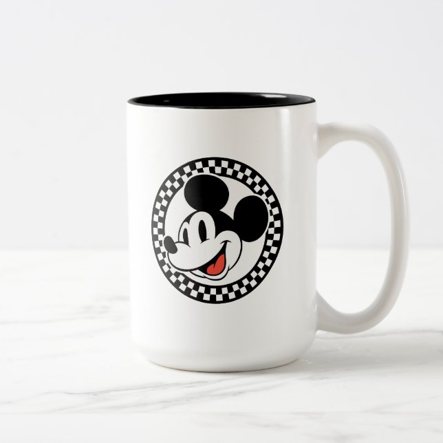 Classic Retro Mickey Mouse Checkered Two-Tone Coffee Mug (Right)