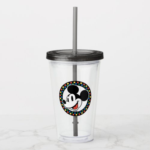 Classic Retro Mickey Mouse Colorful Checkered Acrylic Tumbler