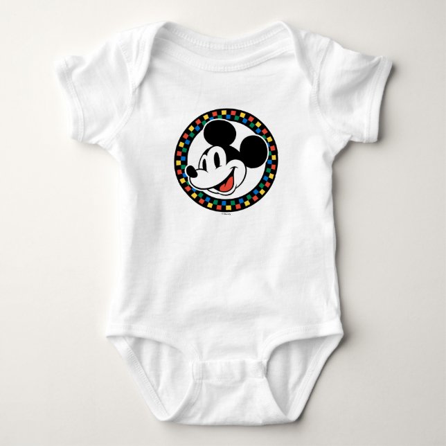 Classic Retro Mickey Mouse Colorful Checkered Baby Bodysuit (Front)