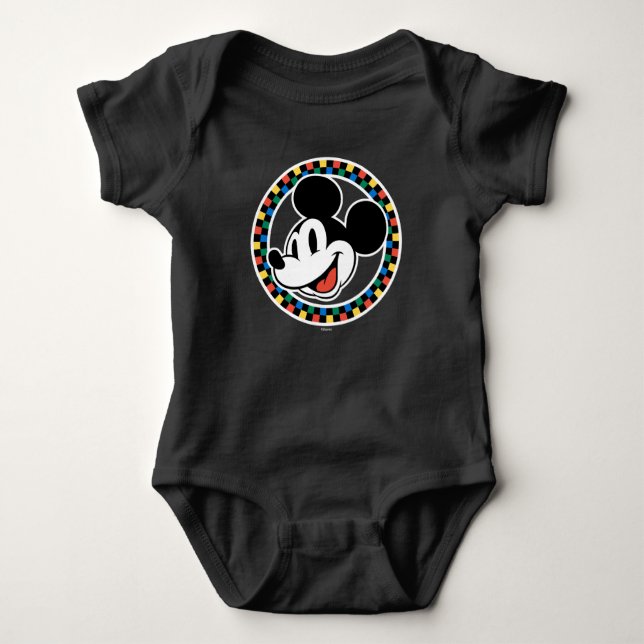 Classic Retro Mickey Mouse Colorful Checkered Baby Bodysuit (Front)
