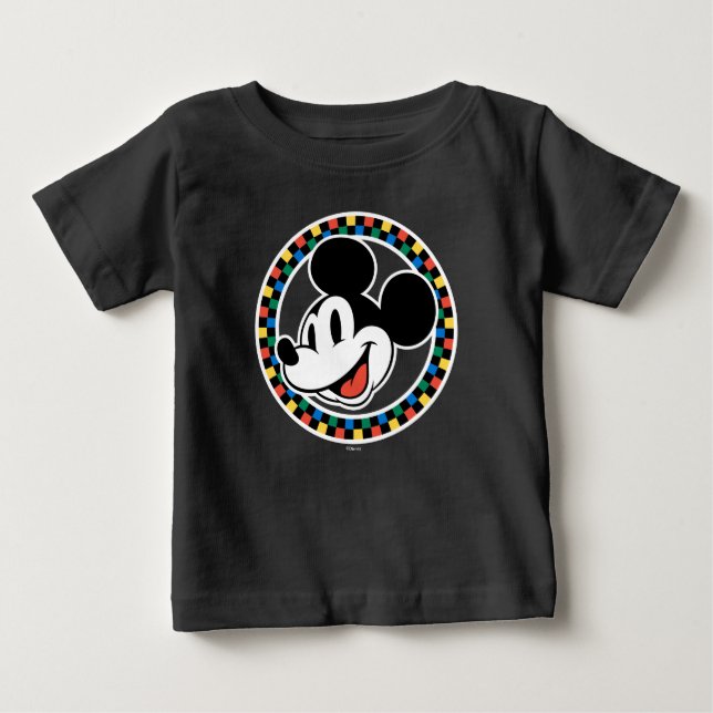 Classic Retro Mickey Mouse Colorful Checkered Baby T-Shirt (Front)