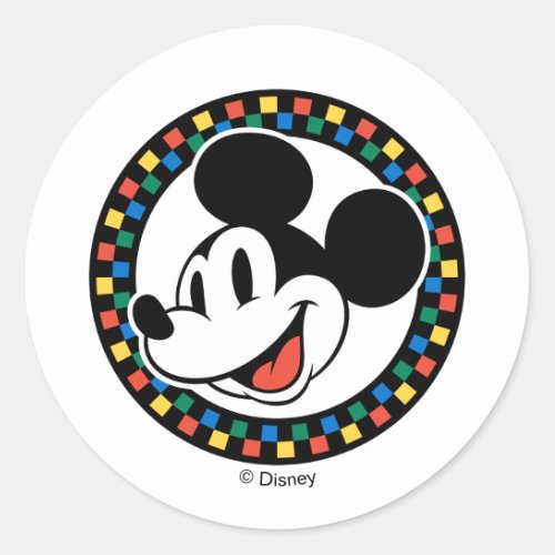 Classic Retro Mickey Mouse Colorful Checkered Classic Round Sticker