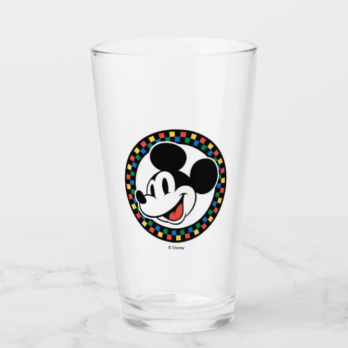 Classic Retro Mickey Mouse Colorful Checkered Glass