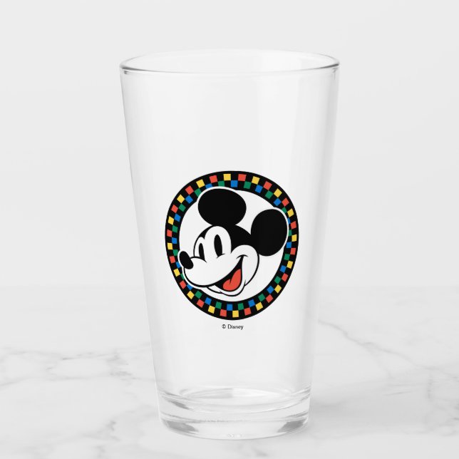 Classic Retro Mickey Mouse Colorful Checkered Glass (Front)