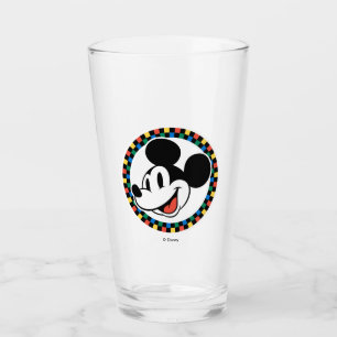 Classic Retro Mickey Mouse Colorful Checkered Glass