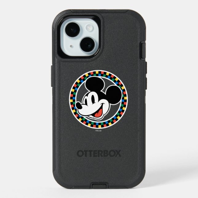Classic Retro Mickey Mouse Colorful Checkered iPhone 15 Case (Back)