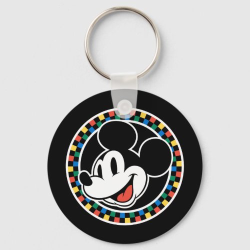 Classic Retro Mickey Mouse Colorful Checkered Keychain