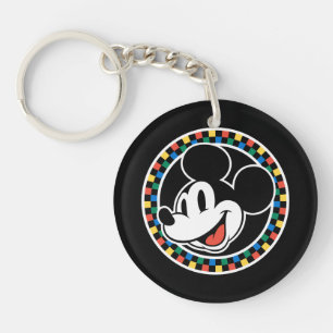Classic Retro Mickey Mouse Colorful Checkered Keychain