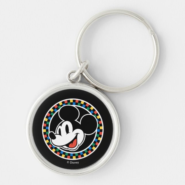 Classic Retro Mickey Mouse Colorful Checkered Keychain (Front)