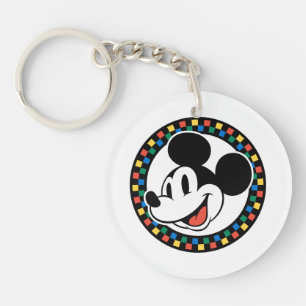 Classic Retro Mickey Mouse Colorful Checkered Keychain
