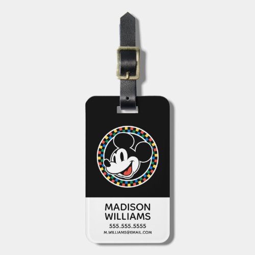 Classic Retro Mickey Mouse Colorful Checkered Luggage Tag