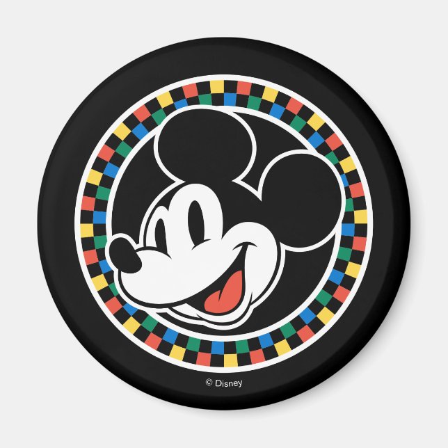 Classic Retro Mickey Mouse Colorful Checkered Magnet (Front)