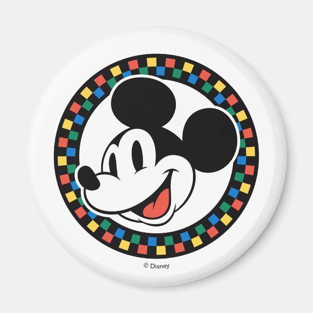 Classic Retro Mickey Mouse Colorful Checkered Magnet (Front)