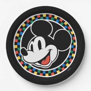 Classic Retro Mickey Mouse Colorful Checkered Paper Plates