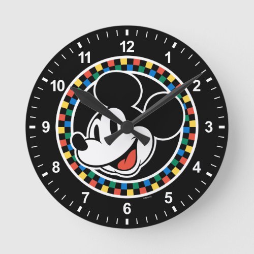 Classic Retro Mickey Mouse Colorful Checkered Round Clock
