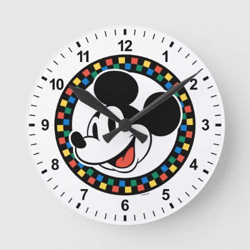 Classic Retro Mickey Mouse Colorful Checkered Round Clock