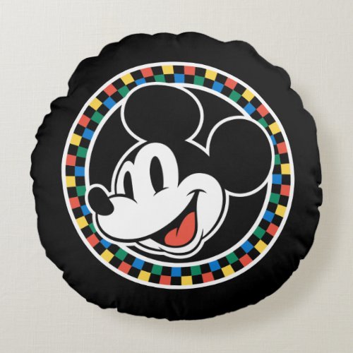 Classic Retro Mickey Mouse Colorful Checkered Round Pillow