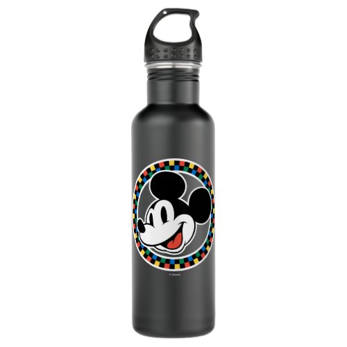 Classic Retro Mickey Mouse Colorful Checkered Stainless Steel Water Bottle