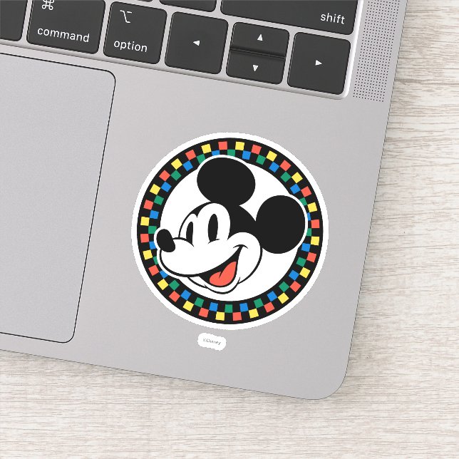Classic Retro Mickey Mouse Colorful Checkered Sticker (Detail)