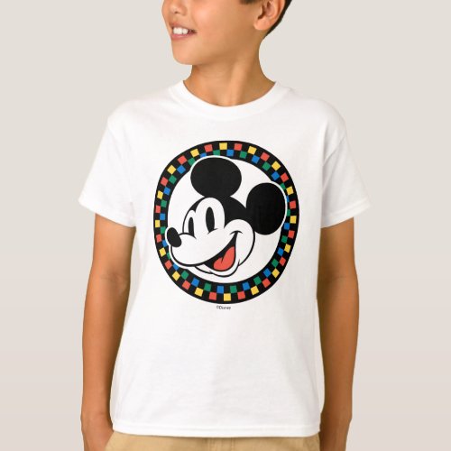 Classic Retro Mickey Mouse Colorful Checkered T_Shirt